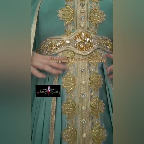 Kaftan, Royal Kaftan Fancy  Turquoise With Golden Beads Embroidery 💚 - Picture 2 of 6